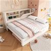 Shye Divano letto matrimoniale, 140 x 190 cm, con letto estraibile 90 x 190, telaio bianco con pannello posteriore, vano aperto, spazio di archiviazione pieghevole nascosto, stazione di ricarica USB