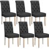 Yaheetech Set 6 Sedie da Pranzo Imbottite Schienale Alto in Finta Pelle | Grigio Scuro, Gambe in Legno Massello, Design con Bottoni, Schienale Ergonomico, Stile Elegante per Soggiorno Camera da Letto