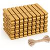 jijAcraft Mollette in legno color ottone, 7 cm: grandi mollette in legno per foto, 50 mollette per foto fai da te, mollette in legno con 10 m di corda di iuta per tele fotografiche vintage