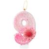 mciskin Candele di compleanno con numero margherita e fiore rosa glitterato, 9 candele per torta di compleanno