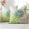 Artscope 2 Pezzi Dalia Floreale Verde Blu Federe Cuscini Geometrico 40x40cm, Primavera Cuscino Boemia Fiori Decorativo in Lino per la Decorazione Domestica Soggiorno Camera da Letto Divano