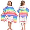 OLAOLA Poncho da Bagno con Cappuccio per Bambini, Morbidi Asciugamani da Spiaggia in Microfibra, Asciugamano Poncho da Piscina per Bambini e Bambine dai 3 ai 12 Anni, Gatto Arcobaleno