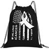 Generic Zaino con Coulisse Lung Cancers Awareness America Flag White Ribbon Sacca da Palestra Leggero Borsa con Coulisse Resistente Sportiva Zainetto per Viaggi Scuola Vacanze