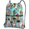 Generic Sportiva Sacche Ice Cream Cones Print Borsa con Coulisse Pieghevole Sacche Zaino Leggero per Viaggio Allenamento