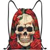 Generic Zaino con Coulisse Sugar Skull Roses Drawstring Backpack Pieghevole Sportiva Zainetto Impermeabile Sacchetta Sportiva per Scuola Unisex Vacanze