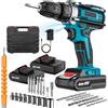 DWiusty Cacciavite a percussione a batteria Trapano portatile Utensile elettrico 32 Impostazione di coppia Cacciavite elettrico a 2 velocità con 2 batterie