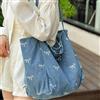 NONE Borsa in tela denim di alta qualità, fiocco da donna, borsa tote dolce e versatile, borsa casual a spalla singola di grande capacità