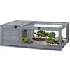 PawHut Terrario per Tartarughe con Spazio Regolabile a 2 Zone, Vassoio Scorrevole e Tetto Esterno, Gabbia Interna per Bevande per Rettili, 91x32cm Grigio