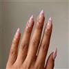 Generic 24 unghie lunghe a stiletto con linguette adesive in gelatina, unghie finte rosa a punta francese con strass, copertura completa, lucide, per donne e ragazze