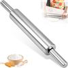 PENRUNKA 43 cm Mattarello Acciaio Inox con Impugnatura Ergonomica, Utensili da Forno Antiaderente Professionale Lavabile in Lavastoviglie per Stendere e Impastare Pasta Fresca, Pizza, Biscotti, Ravioli, Torte