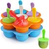 WD&CD 2 Pezzi Stampi per Gelato 7 Fori Cavità Formine in Silicone Riutilizzabili, Stampi Gelato Stecco per Congelare il Gelato al Cioccolato Fai da te (Blu + Arancione)