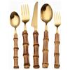Royal Shang Youpin In Primo Piano Manico in Bambù Autentico Cucina Acciaio Inossidabile Posate Stoviglie Posate Coltelli Forchette Cucchiai Set Coltello Da Bistecca Per (Oro,5 pezzi)