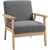 HOMCOM Poltrona con spesso cuscino in Stile Scandinavo, Struttura in Legno Massello, Finitura in Lino, 64x70x72 cm, Grigio + Naturale | Aosom Italy