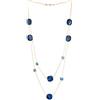 COOLSTEELANDBEYOND Elegante Oro Statement Dichiarazione Collana Due Filo Lunga Catena con Blu Cube Cristallo Perline Cerchio Charm Pendente