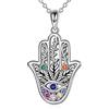 YAFEINI Chakra Hamsa Hand Collana per le donne 925 Sterling Silver Hand of Fatima Evil Eye Collana con ciondolo gioielli regalo