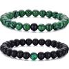 RANKEEF Bracciale Occhio di Tigre per Uomo 8MM Bracciale con Perline in Pietra Naturale Set Braccialetti Elasticizzati in Pietra Lavica Regolabile con Perline di Cristallo Nero per Uomo Donna Regali