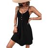 AOWVUTS Vestiti Donna Estivi Corti Abito Estivo con Scollo a V Vestito Spiaggia Cinturino Spaghetti Vestito Swing A Vita Alta Abito a Tinta Unita Abiti Casual Corto Prendisole