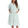YOZLY House Dress - Vestaglia da Donna Ricamata a Maniche Corte con Tasche Frontali, Fioretto Verde, XX-Large