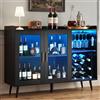 VEVOR Mobile da Bar per Casa Credenza Portabottiglie, Mobiletto Portabottiglie Portabicchieri con Illuminazione LED Dimmerabile Ripiani per Bottiglie, Credenza da Bar per Soggiorno Salotto Cucina