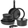 Just Perfecto JL-998: Set di pentole da cucina nero, 11 pezzi, con maniglie removibili