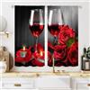 MESHELLY Tende da cucina con rosa rossa e vino, 70 x 90 cm (larghezza x altezza), con tasca per asta, tende rosse e nere, piccole tende floreali romantiche per ragazze, decorazione floreale bordeaux,