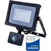 V-Tac v tac faro led vt 30 s superslim nero chip samsung 30w ip65 luce calda 3000k con sensore di movimento e creuscolare sku 460