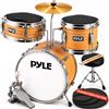 Pyle Set di Batteria per Bambini, Kit Iniziale 3 Pezzi con Grancassa da 33 Centimetri, Rullante, Tom, Piatti e Bacchette Batteria