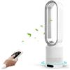 XOQUAI Ventilatore a torre silenzioso, ventilatore senza pale, funzione timer, 8 velocità e oscillazione di 90°, schermo touch LED e telecomando, ioni negativi purificanti, 14,5×58 cm (Bianco)