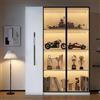 FAYICIC Multifunzionale Armadio 110,5×35×160 cm - Vetrinetta con Porta in Vetro e LED, Estrazione Laterale, Mobile Alto, Libreria, Armadio per Bagno, Credenza per (C)