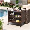 GIANTEX Carrello da Esterno in Rattan su Ruote, 3 Livelli con Maniglie Laterali, Dimensioni 86 x 50 x 89 cm, Multiuso per Barbecue, Giardino, Piscina e Terrazzo