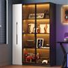 FAYICIC Multifunzionale Armadio 110,5×35×160 cm - Vetrinetta con Porta in Vetro e LED, Estrazione Laterale, Armadio a Ruote Bianco e Nero, Mobile Alto, Libreria, Armadio per Bagno, Credenza per (B)