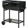 Barbecue In Acciaio Con 2 Griglie Indipendenti, 2 Ruote E Ripiano Inferiore § Nero § 90cm X 45cm X 96cm