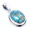Blu Rame Gemma Pietra Turchese 925 Argento Sterling Fatto a Mano Ciondolo S-43