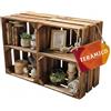 Teramico Scatole in legno vintage, 40 x 30 x 25 cm, fiammate, per vino e frutta, set da 2 pezzi