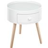 Tavolino Da Salotto Moderno In Legno, Tavolino Rotondo Con Cassetto, Tavolino Da Caffè Per Soggiorno E Camera, Bianco