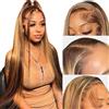 CLASSINE Parrucca Donna Capelli Umani 13x4 P427 - Highlight Lace Front Brasiliana, Liscia, Marrone Chiaro e Bionda, 18 Pollici