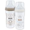 NUK Set biberon Perfect Match | 3+ mesi | Si adatta al palato del bambino | Controllo temperatura | Sfiato anti-colica | 260 ml | Senza BPA | Tettarella media in silicone | Arcobaleno e cuori | 2 pz