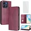 OUEAYIEN Cover per Motorola Moto G86 5G Custodia a Libro con Vetro Temperato Blocco RFID Antiurto Pelle Portafoglio Porta Carte Supporto Stand Vintage Flip Custodia per Motorola G86 Moto G 86 Bordeaux