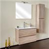 GI.MAR Mobile Bagno Sospeso Rovere Well 100 cm con Lavabo, Specchio LED e Colonna