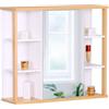 Relaxdays Armadio a specchio, 6 ripiani, 2 scomparti, 64x62x21 cm, montaggio a parete, pensile bagno, bianco/naturale