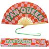 Fisura - Ventaglio XXL con Messaggio "Fan Queen". Ventaglio Grande da Festival in Legno Moderno e colorato. Ventaglio a Mano Rosso e Rosa con Laccetto. Dimensioni: 64 x 33 cm.