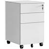 Relaxdays Cassettiera su Ruote con Serratura, 3 cassetti, Metallo Bianco, 60x39x52 cm