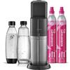 Sodastream Duo Megapack, Gasatore D'Acqua per Trasformare L' Acqua in Acqua Frizzante, colore nero include due cilindi di co2 1 bottiglia di plastica da 1 litro e 1 bottiglia di vetro da 1 litro