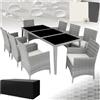 tectake® Set Mobili da Giardino, Sedie da 8 e Tavolo da Giardino con Piano in Vetro, Regolabile, Cuscini, 2 Set Rivestimenti, Copertura, Set in Rattan e Alluminio da Esterno - Grigio Chiaro