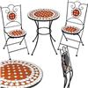 tectake® Set da Giardino con Lavorazione a Mosaico, Tavolino Salotto con Set Sedie Pieghevoli, Telaio in Metallo, Resistente agli Agenti Atmosferici, Design Elegante - Marrone