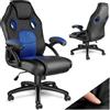 tectake® Sedia da Ufficio Ergonomica, Sedia Scrivania con Rotazione 360°, Imbottitura Confortevole, Rivestimento Similpelle, Poltrona Gaming con Altezza Regolabile, 5 Rotelle Doppie - Nero/Blu