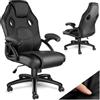tectake® Sedia da Ufficio Ergonomica, Sedia Scrivania con Rotazione 360°, Imbottitura Confortevole, Rivestimento Similpelle, Poltrona Gaming con Altezza Regolabile, 5 Rotelle Doppie - Nero