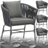 tectake® Set di 4 Sedie, Design a Corda Intrecciata, Struttura in Acciaio Verniciato, Cuscini Extra Spessi, Rivestimenti Idrorepellenti e Lavabili, Piedini Regolabili, 60x61x77 cm