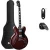 Tuono Donner DJP-1000 Semi Hollow Chitarra Elettrica HH Coil Tap Rosso Borgogna con...