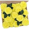PIQIUQIU 25 Rose Artificiali in gommapiuma, Fiori Artificiali, per Matrimonio, Bouquet da Sposa, Decorazione per la casa 8cm (Giallo)